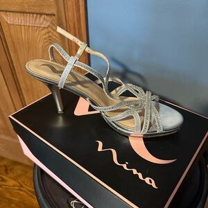 Nina Glittering Silver Strappy Heels